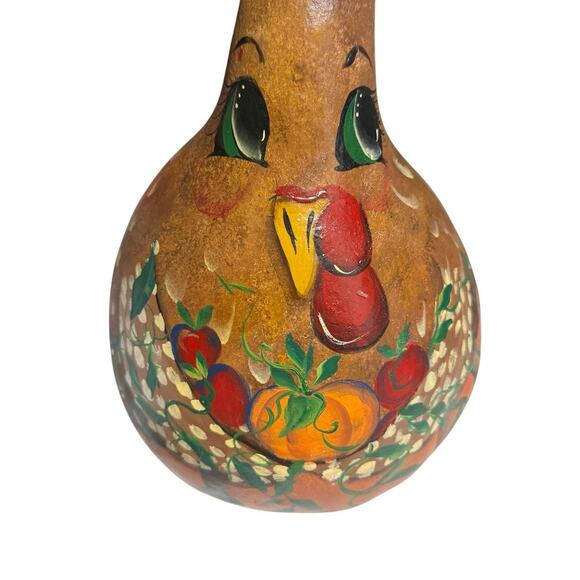 Thanksgiving Gourd Folk Art Vintage Hand Painted Turkey Veggies Signed Primitive - Picture 2 of 5